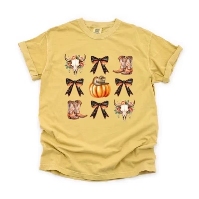 Женская футболка Coquette Western Halloween Chart с коротким рукавом, окрашенная в горчичный цвет
