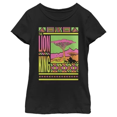 Женская футболка Lion King Retro Neon Savannah черного цвета