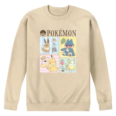 Мужская флисовая толстовка с графическим рисунком Pokémon - Cafe Grid кремового цвета
