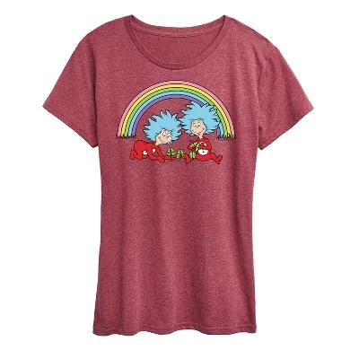 Женская футболка The Cat in the Hat Thing 1 2 Rainbow, бордовая