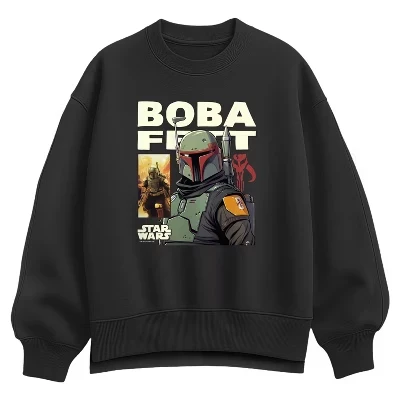 Женская толстовка Boba Fett Comic Oversize из флиса черного цвета