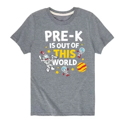 Футболка Pre-K Out Of This World с рисунком кота в шляпе и коротким рукавом серого цвета
