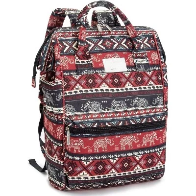 Wide-Open Laptop Backpack for 15.6 Inch - Travel & Outdoor Backpack, Floral Design. elephant（open wide）