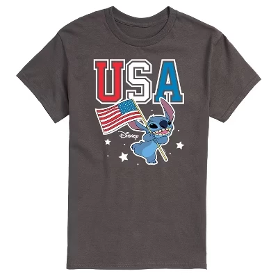Мужская футболка с коротким рукавом USA Stitch и графическим рисунком цвета древесного угля