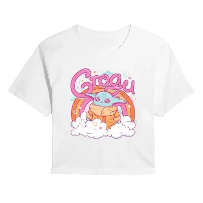 Женская укороченная футболка Grogu Kawaii с рисунком, белая