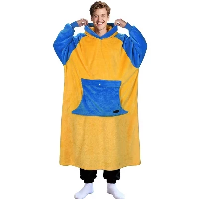 Толстовка с капюшоном Oversize Blanket на все тело для женщин и мужчин, теплый пушистый флисовый фланелевый пуловер-одеяло, уютный подарок золотисто-синего цвета