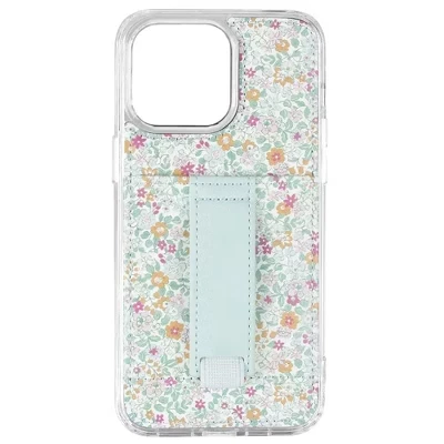 Чехлы Чехол для телефона iPhone 15 Plus с бумажником и ремешком для пальцев petal garden