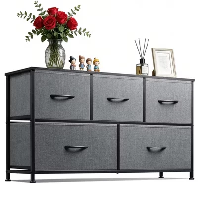 Комод SunnyFurn с 5 тканевыми ящиками, черный