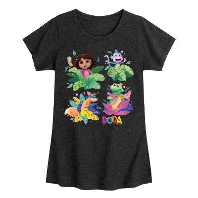 Футболка с коротким рукавом и рисунком для девочек - Dora The Explorer - Swiper, Isa и Boots, черная