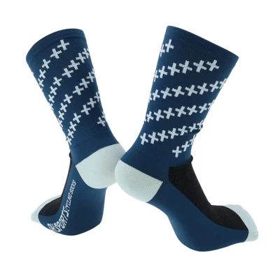 Cycling Athletic Socks Sweat-Absorbent Anti-Odor Anti-Friction Outdoor  X-Shaped Pattern 1 Pair white, navy