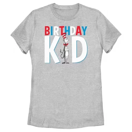 Женская футболка Dr. Seuss «Cat in the Hat Birthday Kid», серый меланж