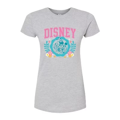 Женская приталенная футболка с рисунком Minine Mickey, Donald, Goofy, Daisy Pluto Flowers, серая