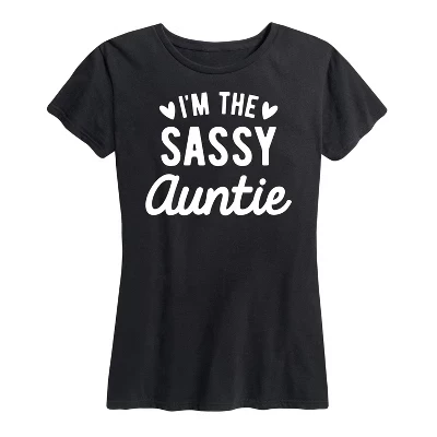 Женская футболка с коротким рукавом и рисунком I'm the Sassy Auntie, черная