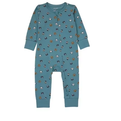 Pure Comfort Baby с длинными рукавами для сна и игр без ножек, органический хлопок, бирюзовые животные для мальчиков и девочек