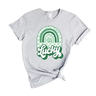 Женская футболка с коротким рукавом Lucky Shamrock Rainbow Graphic серого цвета