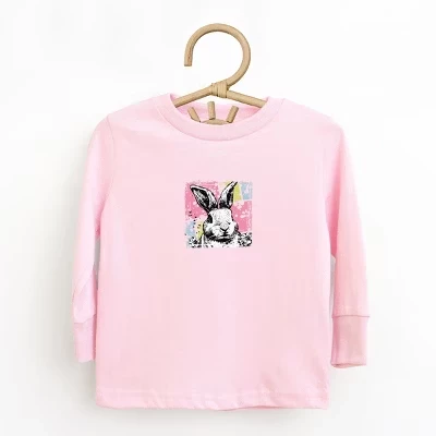 Футболка с рисунком Bunny Square Distressed - для малышей с длинным рукавом розового цвета
