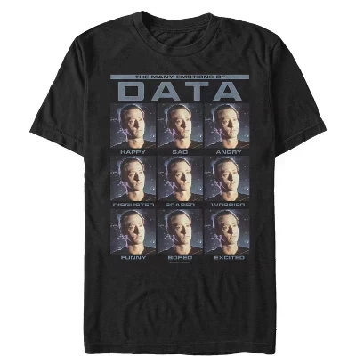 Мужская футболка : The Next Generation The Many Emotions Of Commander Data черного цвета