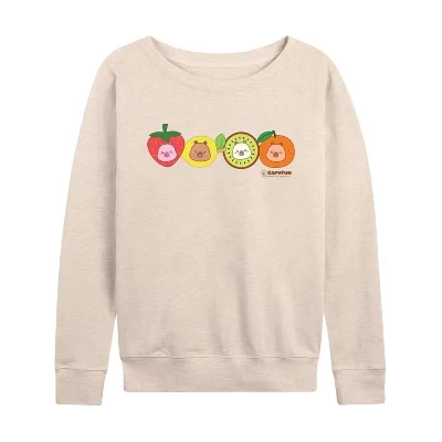 Women's -  - Capy Fruits Lightweight French Terry Wide Neck Long Sleeve Graphic Shirt birch