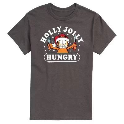 Мужская Рождественская футболка Holly Jolly Hungry с коротким рукавом и рисунком древесного угля