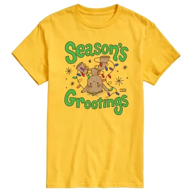 Мужская футболка Seasons Grootings с коротким рукавом и графическим рисунком желтого цвета.