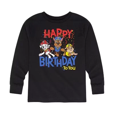 Футболка с длинным рукавом для мальчиков - Paw Patrol - Happy Birthday Rubble Chase Marshall с рисунком, черная