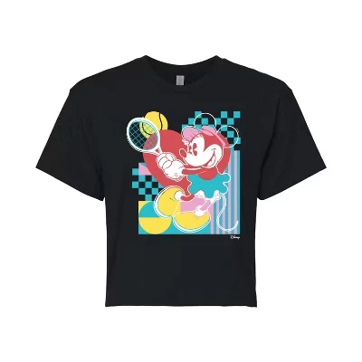 Женская укороченная футболка с цветным рисунком Minnie Tennis Color Block, черная