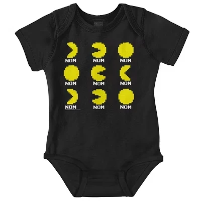 Винтажная аркадная игра PACMAN Nom Nom Baby Romper для мальчиков или девочек Лицензионный черный