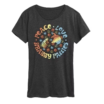 Женская футболка Peace Love Krabby Patties с коротким рукавом и графическим рисунком heather charcoal