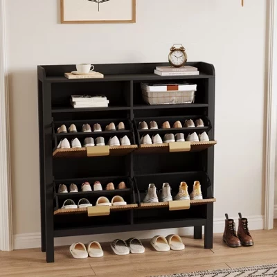 Обувница SunnyFurn с 4 откидными секциями, черная