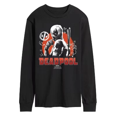 Men's -  - Deadpool & Wolverine Sketch Doodles Long Sleeve Graphic T-Shirt black