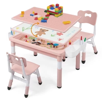 Набор детских столов и стульев, Детский игровой стол Lego Table для рисования розового цвета