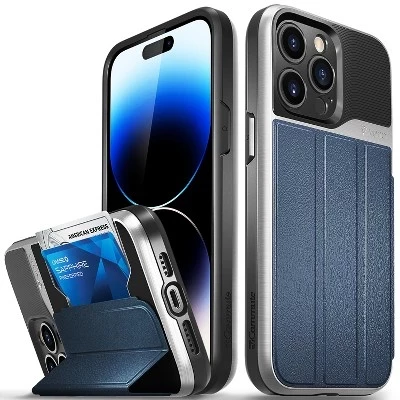 Чехол-портмоне vCommute для Apple iPhone 14 Pro Max, чехол с подставкой, кожаный держатель для карт [Защита от падения военного класса], Коричнево-синий