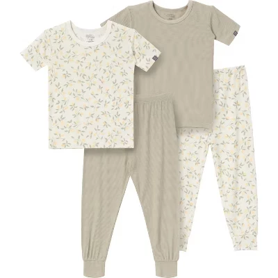 Пижамный комплект Modern Moments™ от Gerber для малышей, нейтральный в гендерном отношении, из 4 предметов в обтяжку, лимонная лоза