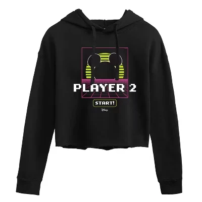 Женская укороченная толстовка с капюшоном Player 2 Start с графическим принтом, черная