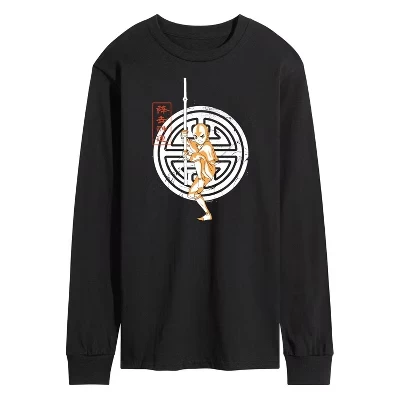 Мужская футболка с изображением Аватара - Последнего Мага воздуха - Aang Crest с длинным рукавом, черная