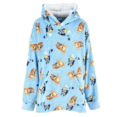 Детское одеяло с капюшоном из плюша Bluey and Bingo синего цвета