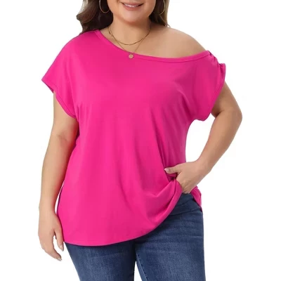 Женские повседневные летние базовые блузки больших размеров на одно плечо с коротким рукавом -