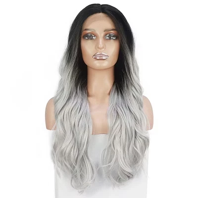 Женский кружевной парик Unique Bargains Long Body Wave 26″, серый