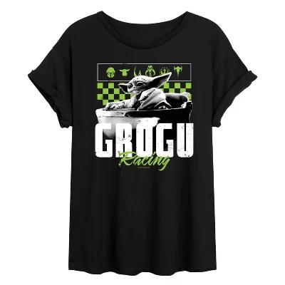 Женская футболка с объемным рисунком The Mandalorian Grogu Racing Jersey черного цвета