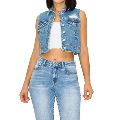 Женский классический укороченный джинсовый жилет Wax Jeans из денима средней плотности