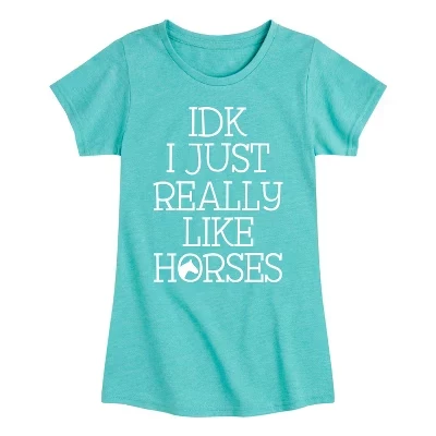 Приталенная футболка Idk I Like Horses с коротким рукавом и рисунком бирюзового цвета