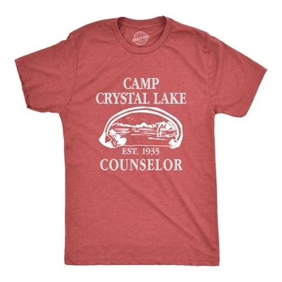 Мужская футболка Camp Crystal Lake с забавным графическим рисунком для кемпинга, винтажные футболки для взрослых, новинка - Crazy Dog, мужская футболка на Хэллоуин, сезон красный