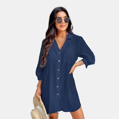 Женское платье-рубашка Cupshe Chic Navy, синее