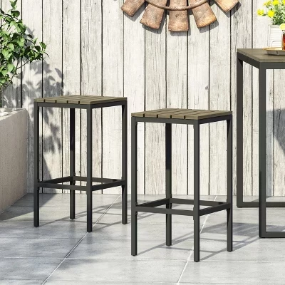 Барные стулья Elkhart Outdoor Modern Industrial из дерева акации с 30-дюймовой спинкой (комплект из 2-х) серого цвета