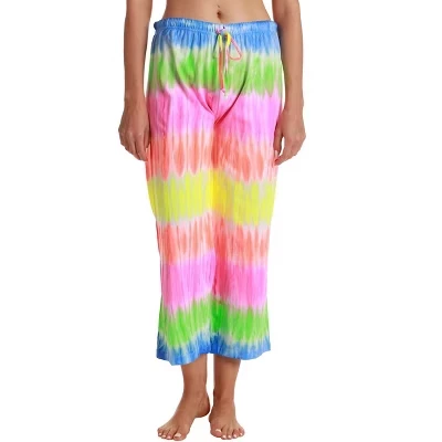Женские пижамные брюки-капри из 100% хлопка, пижамная одежда tie dye rainbow