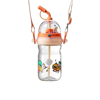 Детская бутылка bc babycare T‑Rex 500 мл Tritan с соломинкой, оранжевая
