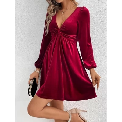 Женское платье Yesfashion, бархатное миди, красное