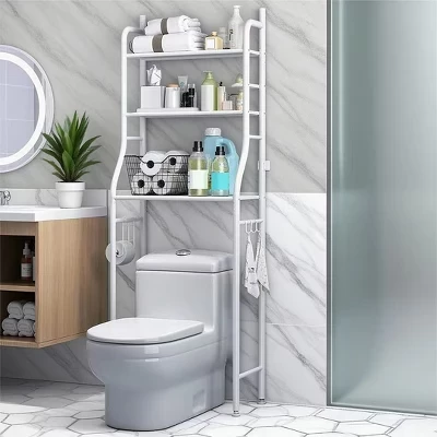 3-Tier Over The Toilet Rack, Stainless Steel Bathroom Shelf Above Toilet, Waterproof, Freestanding Space Saver for Restroom, Laundry, Balcony white