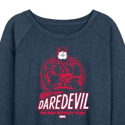 Women's -  - Daredevil Lightweight French Terry Wide Neck Long Sleeve Graphic Shirt heather indigo