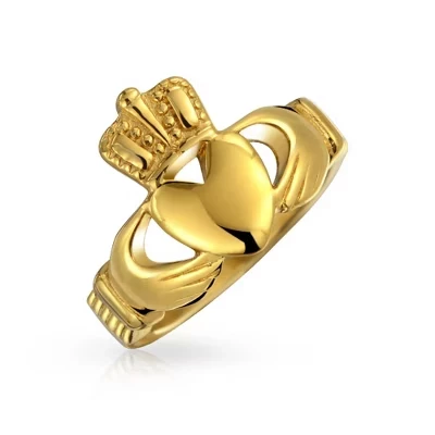 Дружеские пары обещают Кельтское кольцо Claddagh с сердечком из нержавеющей стали золотого оттенка